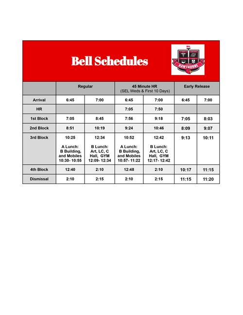 Bell Schedules for HAHS